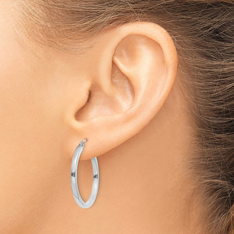 14k White Gold 2x25mm Square Tube Hoop Earrings