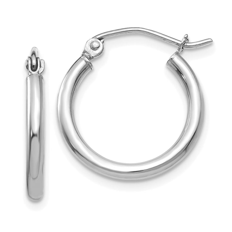 14k White Gold 2x18mm Polished Tube Hoop Earrings