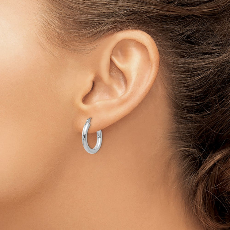 14K White Gold 3x20mm Polished Tube Hoop Earrings