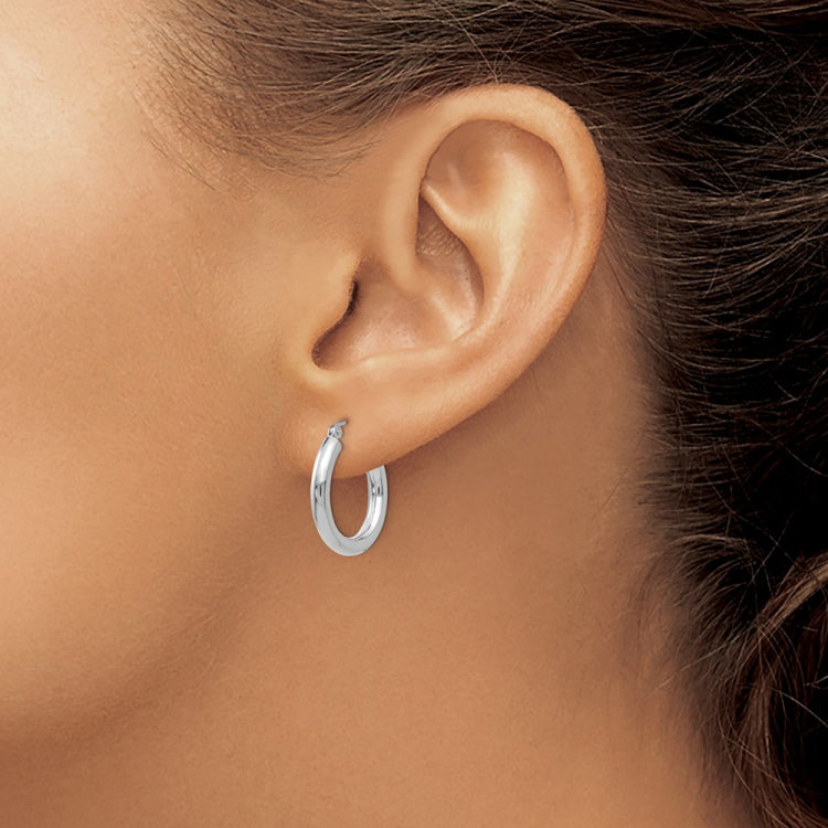 14K White Gold 3x20mm Polished Lightweight Tube Hoop Earrings