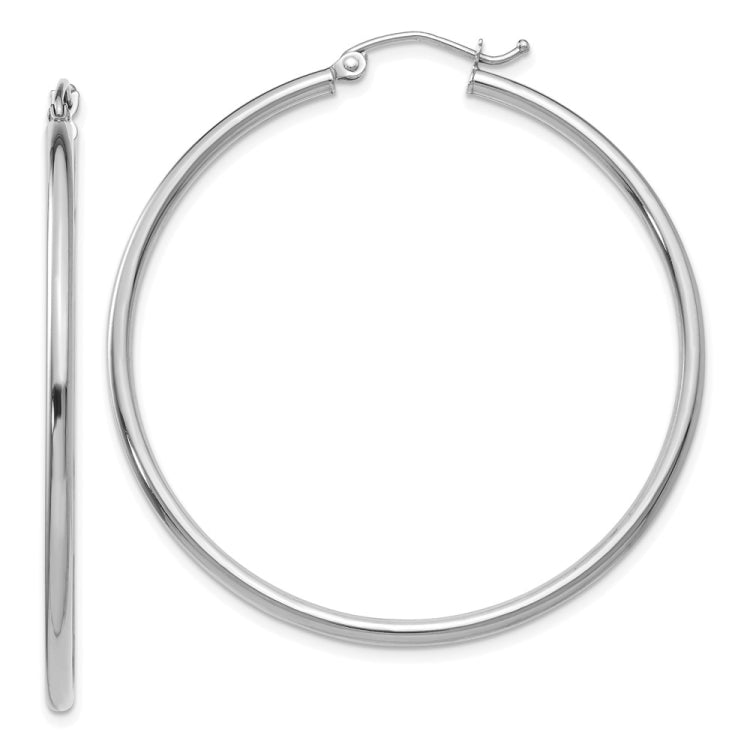 14k White Gold 2x45mm Polished Tube Hoop Earrings