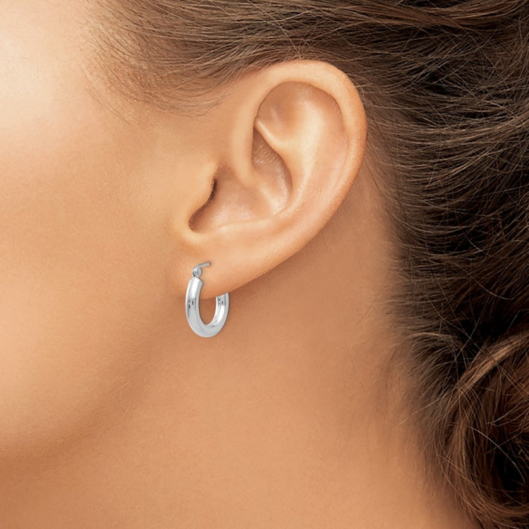 14K White Gold 3x16mm Polished Tube Hoop Earrings