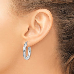 14K White Gold 4x25mm Polished Lightweight Tube Hoop Earrings