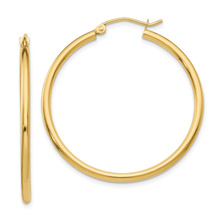 14k 2x35mm Polished Lightweight Tube Hoop Earrings