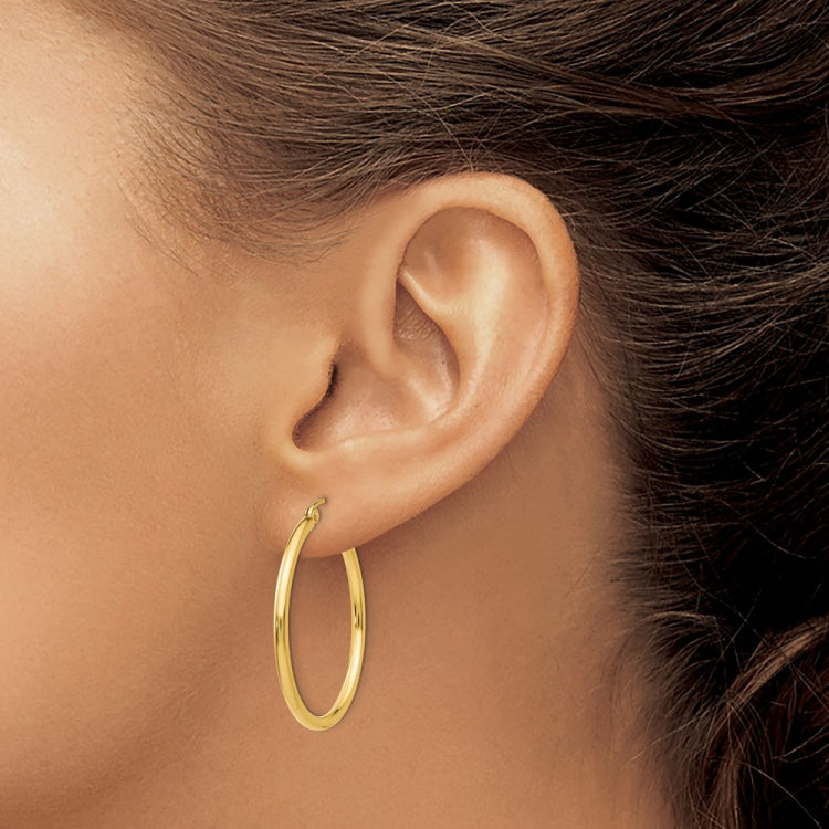 14k 2x30mm Polished Lightweight Tube Hoop Earrings