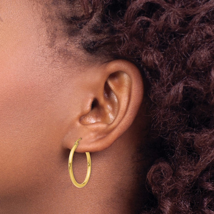 14k 2x25mm Polished Lightweight Tube Hoop Earrings
