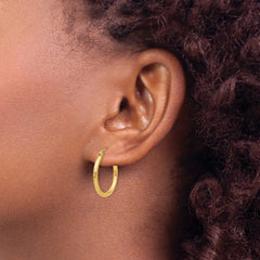 14k 2x20mm Polished Lightweight Tube Hoop Earrings