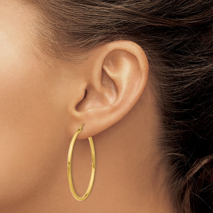 14k 2x40mm Polished Tube Hoop Earrings