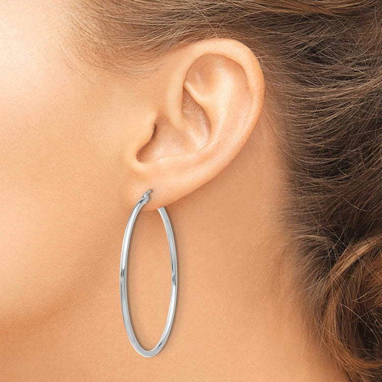 14K Rose Gold 2x50mm Polished Lightweight Tube Hoop Earrings