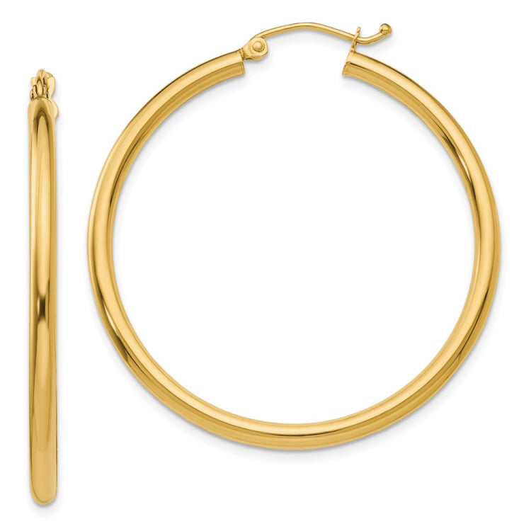 14K 2.5x40mm Polished Round Tube Hoop Earrings