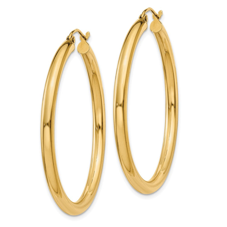 14K 3x40mm Polished Tube Hoop Earrings