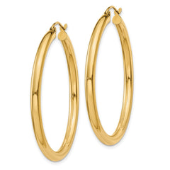 14K 3x40mm Polished Tube Hoop Earrings