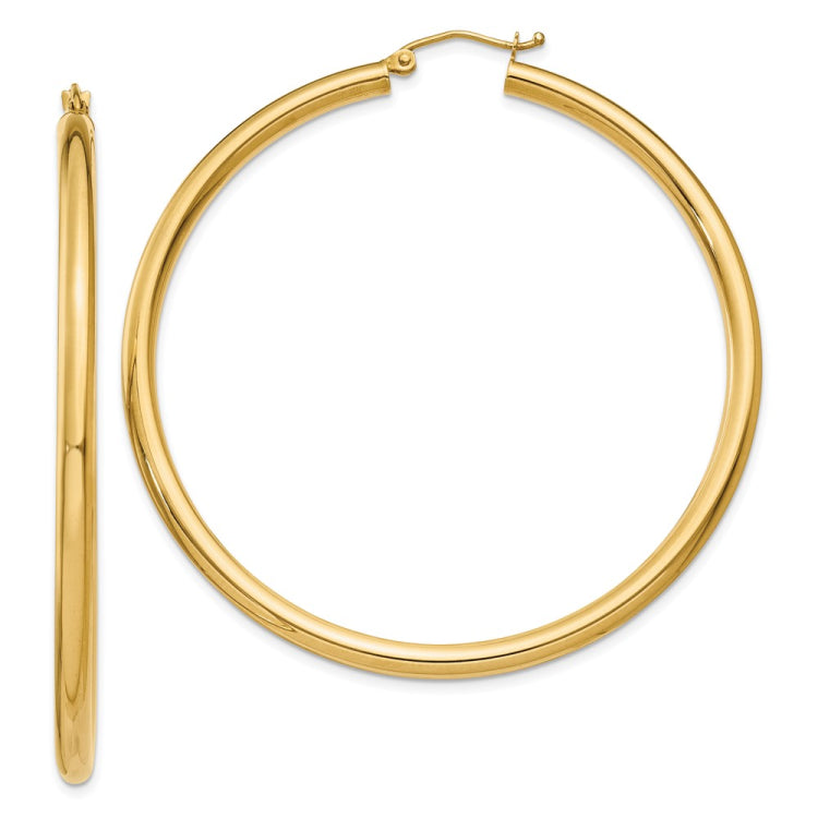 14K 3x55mm Polished Lightweight Tube Hoop Earrings