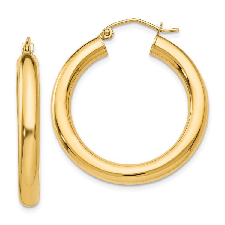 14K 4x30mm Polished Lightweight Tube Hoop Earrings