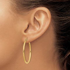 14k 2x35mm Diamond-cut Round Tube Hoop Earrings