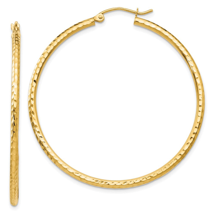 14k 2x45mm Diamond-cut Round Tube Hoop Earrings