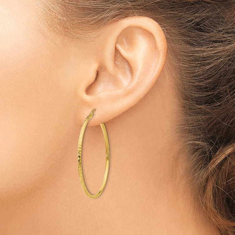 14k 2x45mm Diamond-cut Round Tube Hoop Earrings