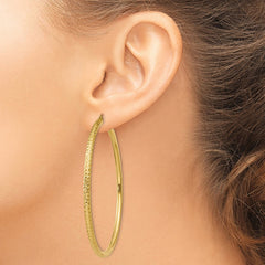 14k 3x65mm Diamond-cut Round Tube Hoop Earrings