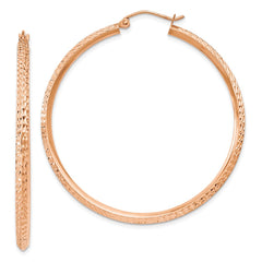 14K Rose Gold 2.5x45mm Knife-Edge Diamond-cut Tube Hoop Earrings