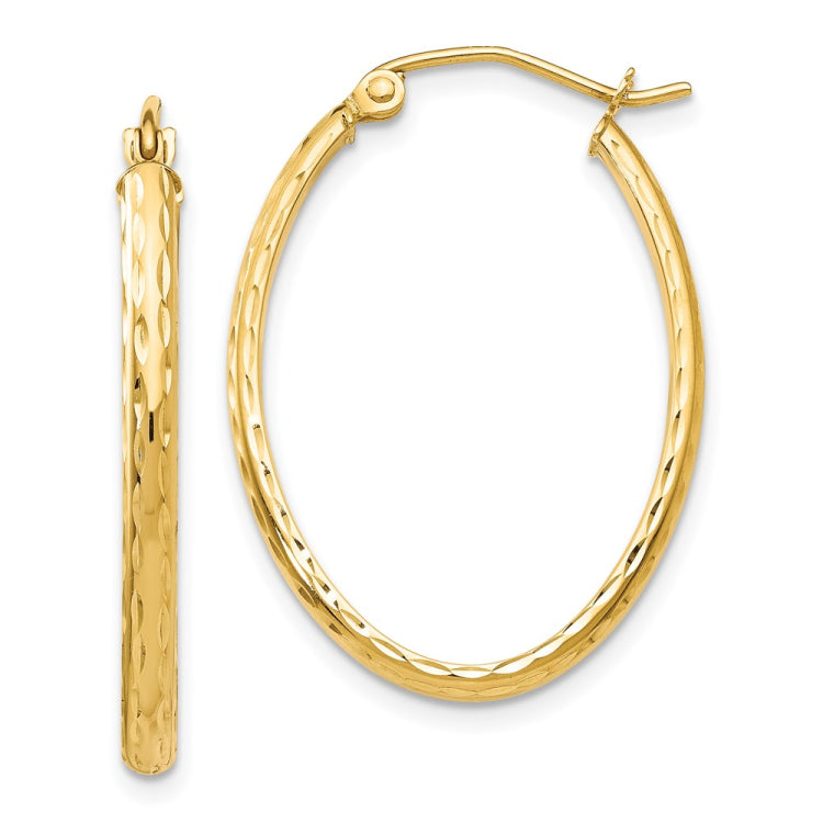 14k 2.5x29mm Lightweight Diamond-cut Oval Tube Hoop Earrings