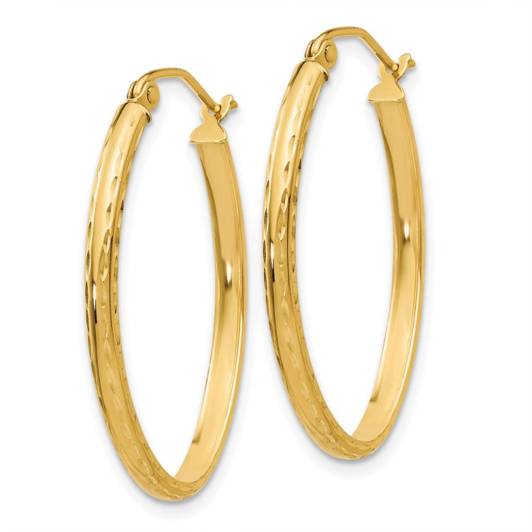 14k 2.5x29mm Lightweight Diamond-cut Oval Tube Hoop Earrings