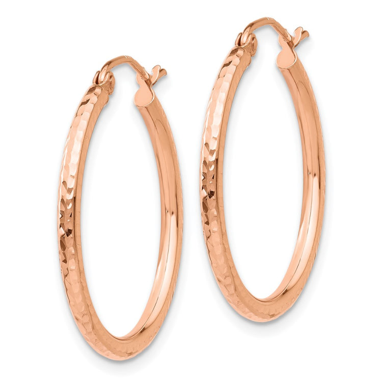 14k Rose Gold 2x25mm Diamond-cut Polished Tube Hoop Earrings
