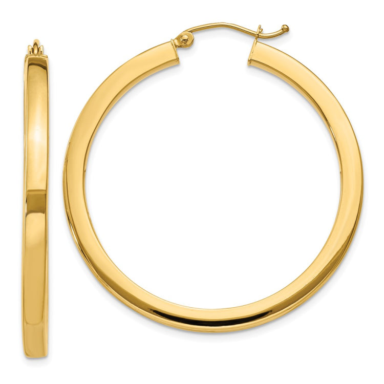 14k 3x40mm Polished Square Tube Hoop Earrings