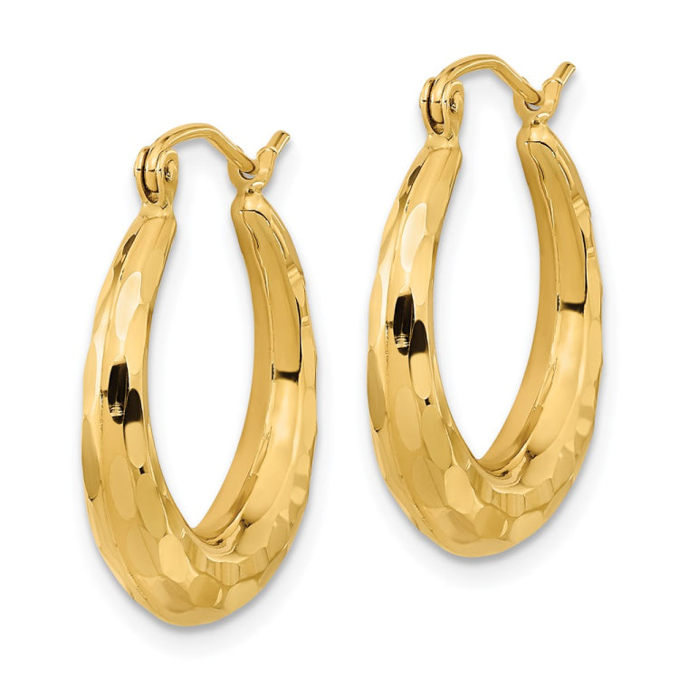 14k 3.5x22mm Polished Diamond-cut Tapered Hollow Hoop Earrings