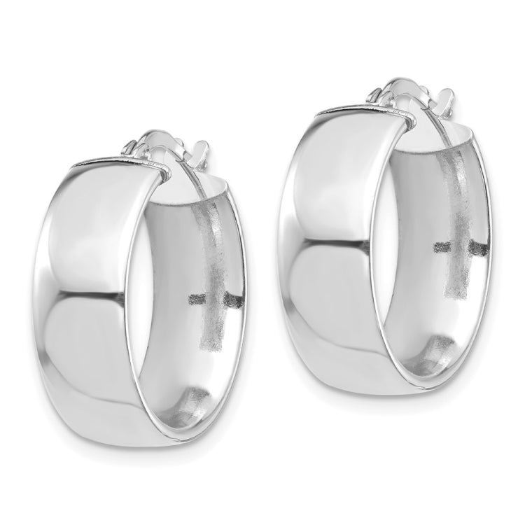 14k White Gold 7x20mm High Polished Tube Hoop Earrings
