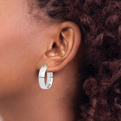 14k White Gold 7x24mm High Polished Tube Hoop Earrings
