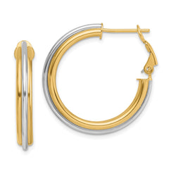 14K Two-tone 4x28mm Polished Omega Back Tube Hoop Earrings