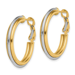14K Two-tone 4x28mm Polished Omega Back Tube Hoop Earrings
