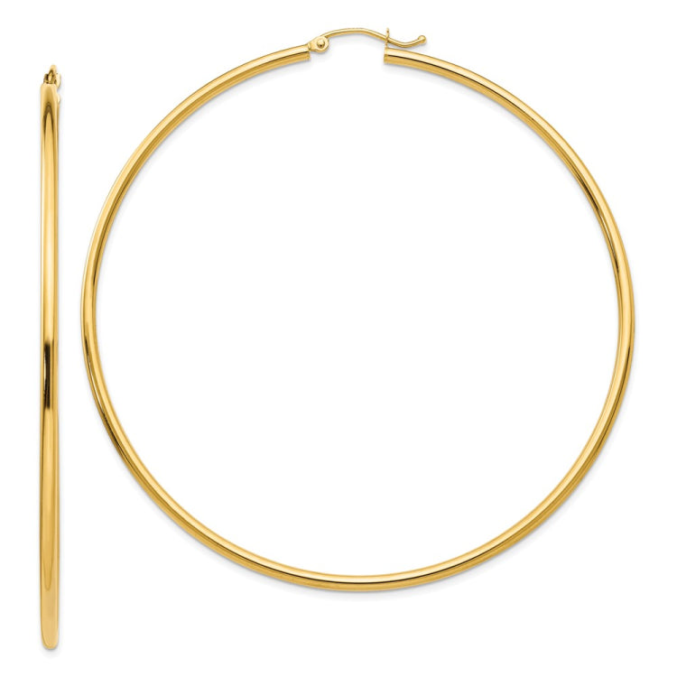 14k 2x70mm Polished Lightweight Round Tube Hoop Earrings