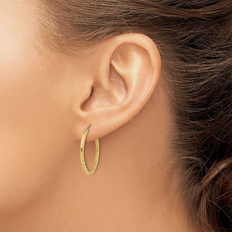 14k 1.35x25mm Diamond-cut Square-Tube Endless Hoop Earrings