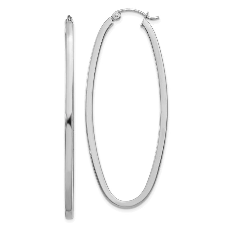 14k White Gold 2x53mm Large Oval Tube Hoop Earrings