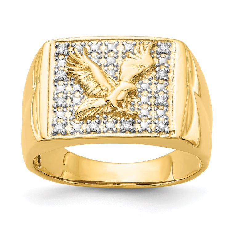 14k & Rhodium Men's .10ct Diamond Eagle Ring