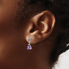 14k White Gold Pear/Baguette Amethyst Dangle Post Earrings