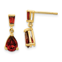 14k Pear/Baguette Garnet Dangle Post Earrings