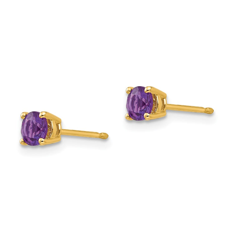 14k 4mm Round Amethyst Post Earrings