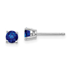14k White Gold 4mm Round Sapphire Post Earrings