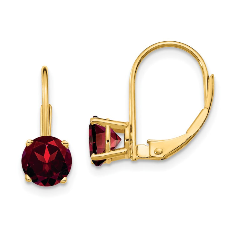 14k 6mm Round Garnet Leverback Earrings