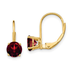 14k 6mm Round Garnet Leverback Earrings