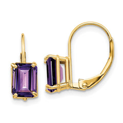 14k 7x5mm Emerald-cut Amethyst Leverback Earrings