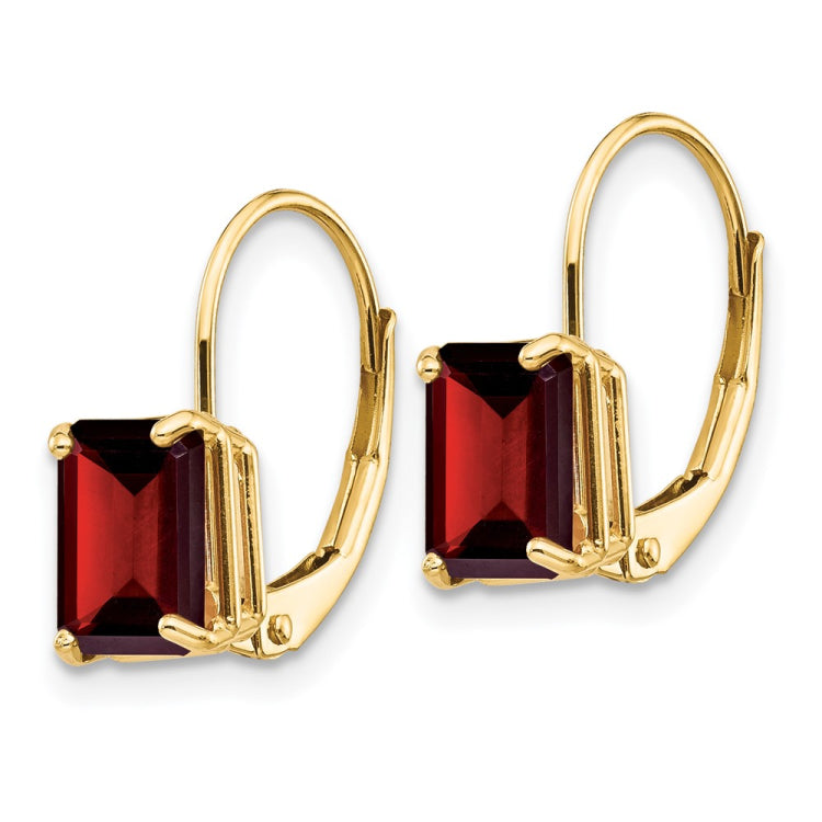 14k 7x5mm Emerald-Cut Garnet Leverback Earrings
