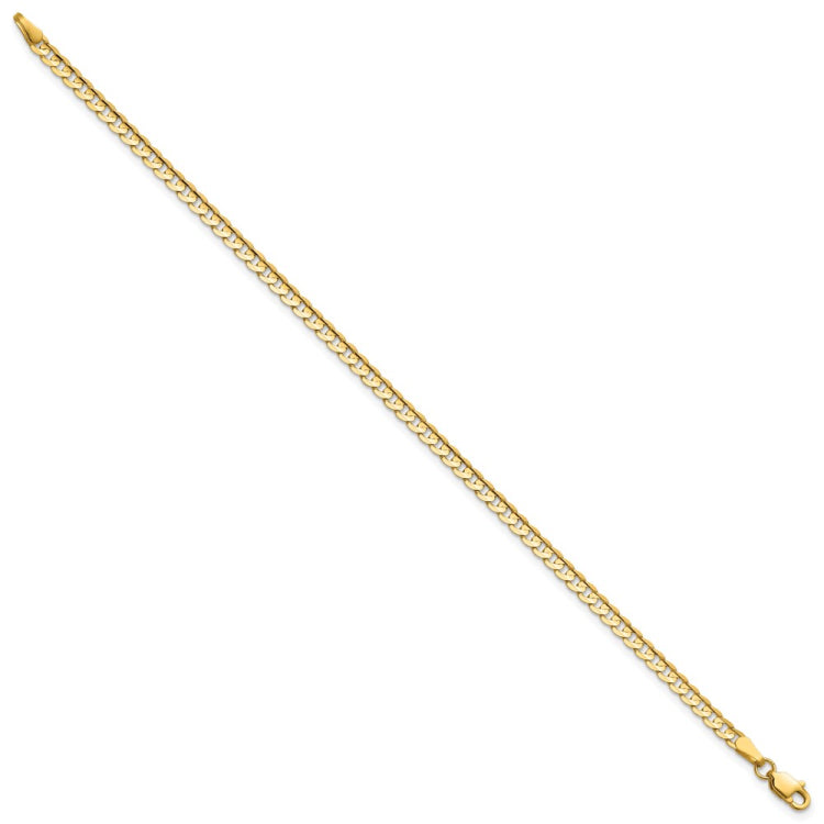 14K 7 inch 3mm Open Concave Curb with Lobster Clasp Bracelet