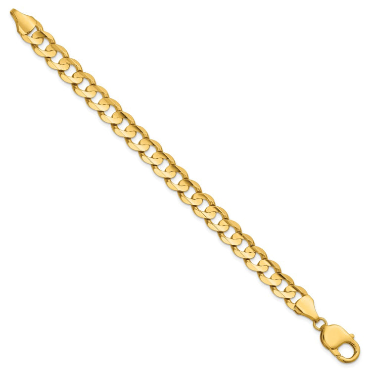 14K 8 inch 8.5mm Open Concave Curb with Lobster Clasp Bracelet