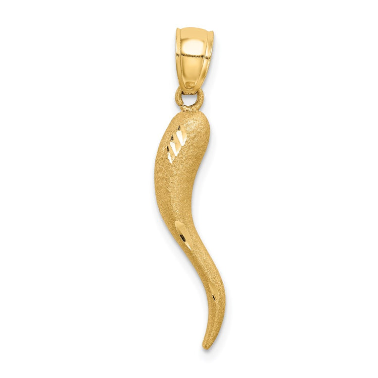 14k Solid Diamond-cut 3-D Italian Horn Charm