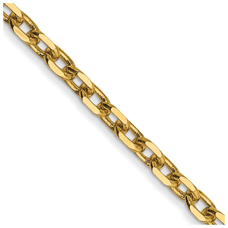 14K 24 inch 2.2mm Diamond-cut Round Open Link Cable with Lobster Clasp Chain
