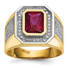 IB Goodman 14k and White Rhodium CZ and Emerald-cut Red CZ Mens Ring