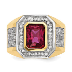 IB Goodman 14k and White Rhodium CZ and Emerald-cut Red CZ Mens Ring
